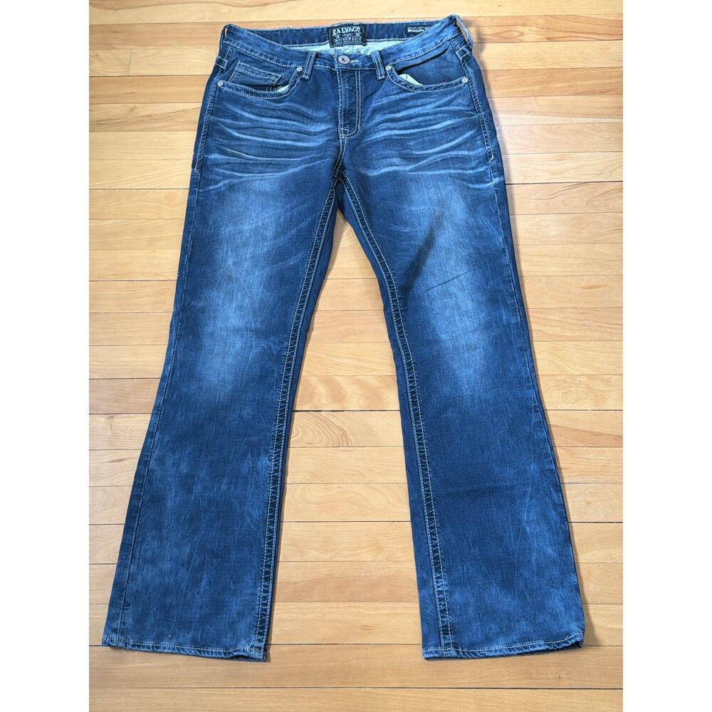 Salvage 33L Low Rise Bootcut White Thread Dark Wash Jeans